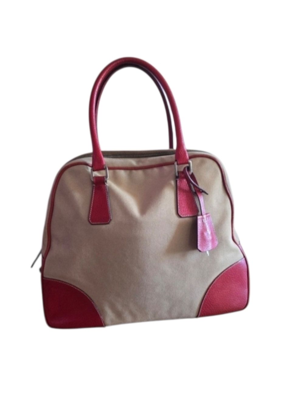 Prada Vintage Elegant Red and Cream Women's Handbag